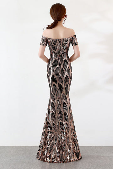 Negro Fuera del Hombro Sirena Vestido de Noche